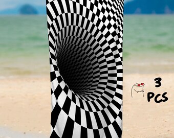 Set di asciugamani Vortex, Set di asciugamani Illusion, Set di asciugamani da piscina, Set di asciugamani da spiaggia, Asciugamano da spiaggia personalizzato, Regalo per le vacanze, Asciugamano da spiaggia, Asciugamano da piscina con nome