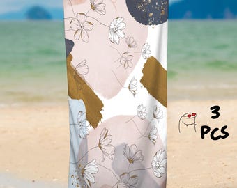 Set di asciugamani con fiori, Set di asciugamani astratti, Set di asciugamani da piscina, Set di asciugamani da spiaggia, Asciugamano da spiaggia personalizzato, Regalo per le vacanze, Asciugamano da spiaggia, Asciugamano da piscina con nome