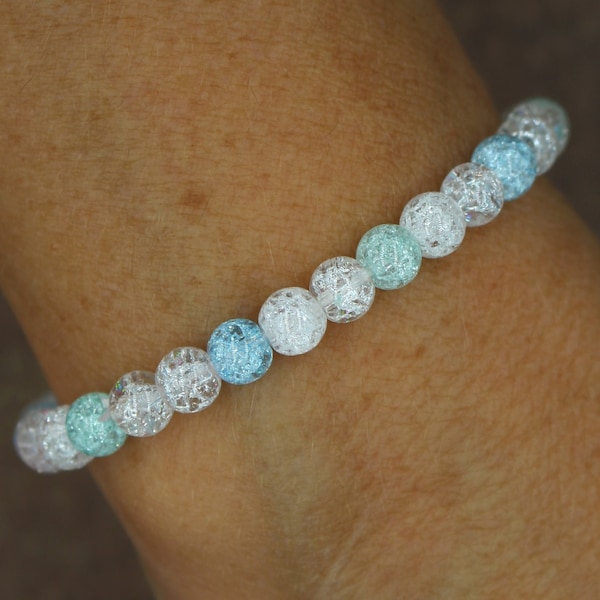 BRACELET en perles de CRISTAL CRAQUELÉ, bleu ou rose, original et lumineux, modèle Irina