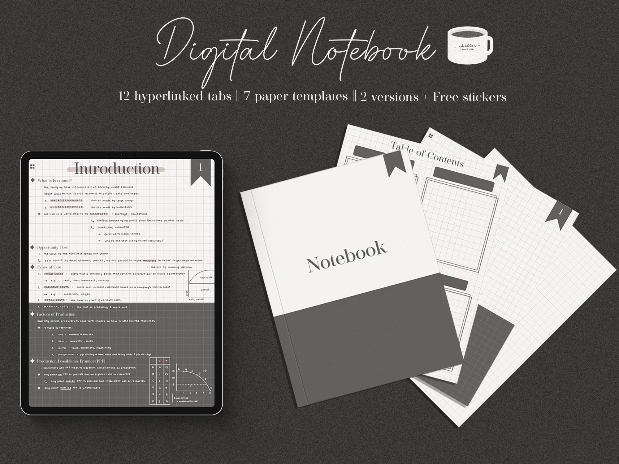 Minimalist Digital Notebook with 2 versions 12 hyperlinked Etsy