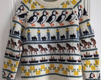 Knitting Chart: Lundy Puffin, Lighthouse, Pony, Boat and Flower (incl. basic knitting pattern instructions for a 107cm bust raglan jumper)