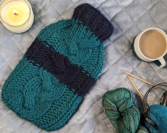 Knitting Pattern: Cosy Cable Knit Hot Water Bottle Cover