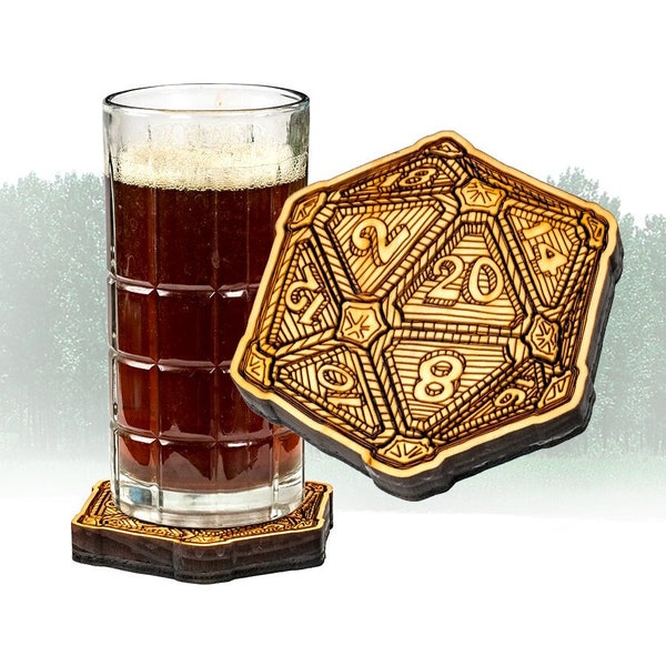 DnD D20 Dice Coaster | Wooden Dungeons and Dragons Coaster | DnD Gift | Baldurs Gate Gift | DM Gift | DnD Birthday Christmas Gift