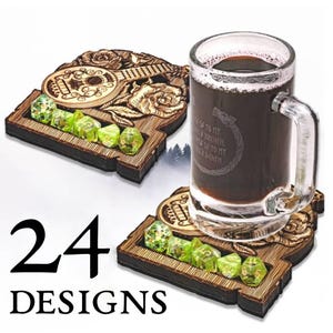 DnD Dice Coasters - 24 Designs | D&D Class and Monster Designs | Dungeons and Dragons Accessory | Dungeon Master Gift | 5e | Birthday Gifts