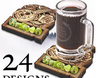 DnD Wood Dice Tray Coasters | 24 designs | Classes and Monsters