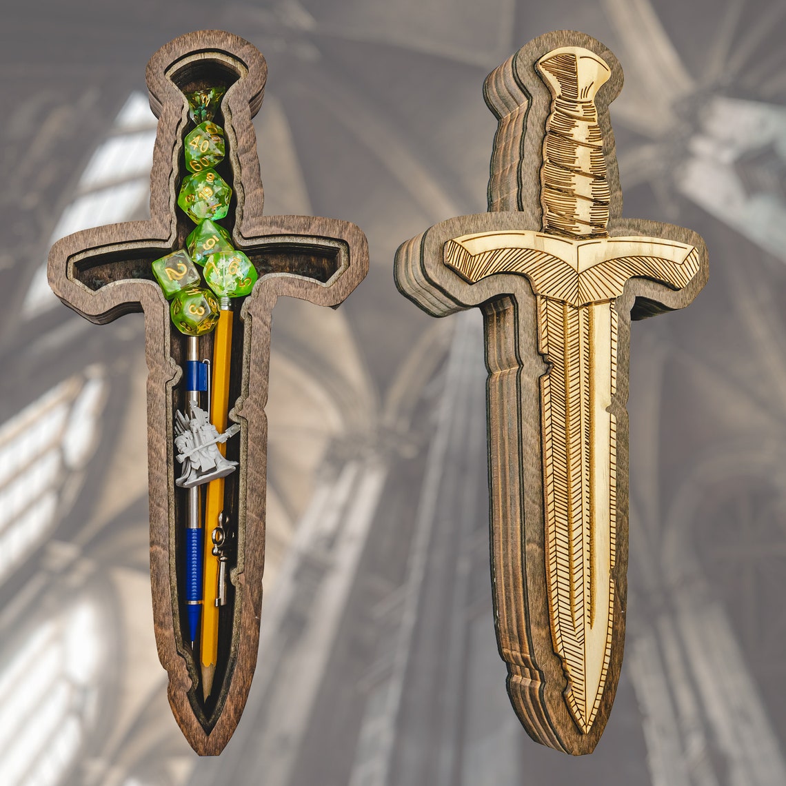 Dagger Shortsword Wooden DnD Dice Case Rolling Tray Pencil Etsy