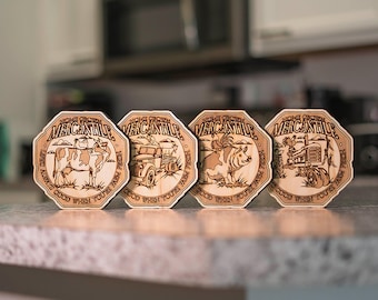 Farm Coasters | Four Individual Designs | Thick Premium Wood Coasters | Farmer's Market Mercantile Coasters | Birthday gift