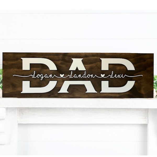 Dad Wood Sign with Kids names, Christmas Gift for Dad, Dad Birthday Gift