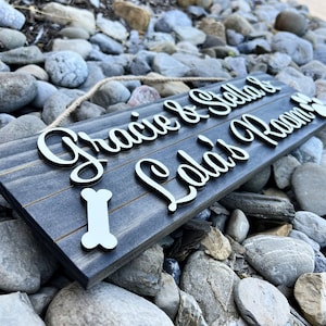 Pet Name Sign 5.5x18, 3D Pet Name Sign, Custom Dog Name Sign, Personalized Dog Name Sign, Dog Paw Sign, Dog Food Area Sign