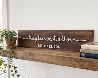 Personalized Couple Name Sign with Established Date | Custom Wedding & Anniversary Gift | Handmade Wood Sign