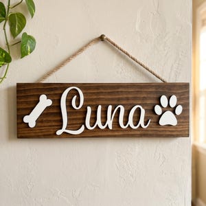 Personalized Pet Name Sign, Custom 3D Wooden Dog Name Sign with Paw Prints or Bone, Handmade Cat Name Sign, Pet Lover Gift, Dog Mom Gift