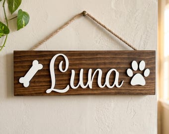 Letrero personalizado con el nombre de tu mascota, letrero de madera 3D personalizado con el nombre de tu perro con huellas de patas o hueso, letrero hecho a mano con el nombre de tu gato, regalo para amantes de las mascotas, regalo para mamás perrunas.