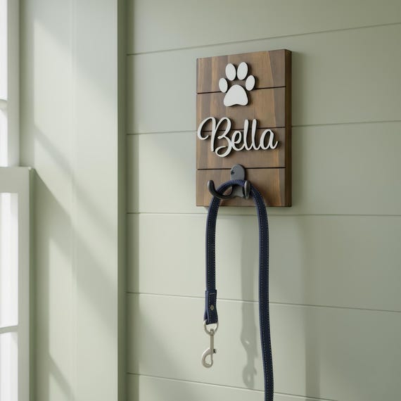 Personalized Pet Leash Holder, Custom dog collar holder, Pet Sign, Dog Sign, Gifts for her, Dog Lover Gift