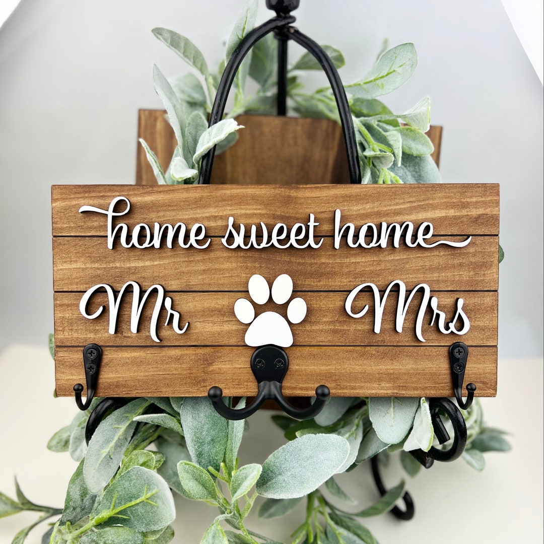 Home Sweet Home Mr & Mrs Key Holder, Pet Leash Holder, Pet Lover Gift