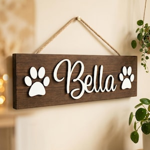Personalized Pet Name Sign, Custom 3D Wooden Dog Name Sign with Paw Prints or Bone, Handmade Cat Name Sign, Pet Lover Gift, Dog Mom Gift