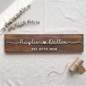 Personalized Couple Name Sign with Established Date | Custom Wedding & Anniversary Gift | Handmade Wood Sign 画像 2