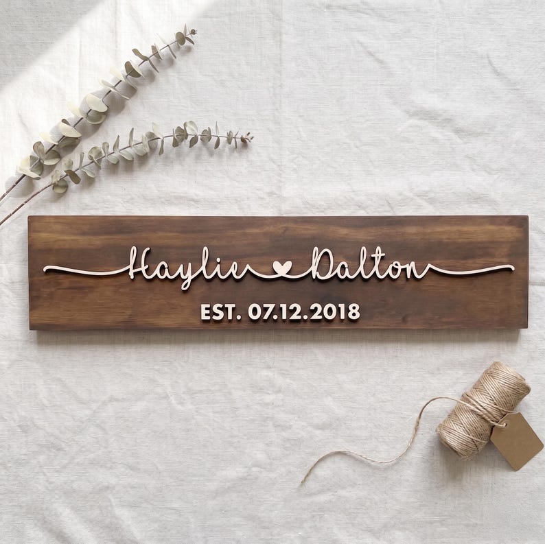 Personalized Couple Name Sign with Established Date | Custom Wedding & Anniversary Gift | Handmade Wood Sign 画像 2