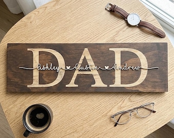 Personalized Dad Sign with Kids Names | 3D Raised Letter Wood Sign | Fathers Day Gift from Kids | Birthday Gift for Dad from Daughter Son