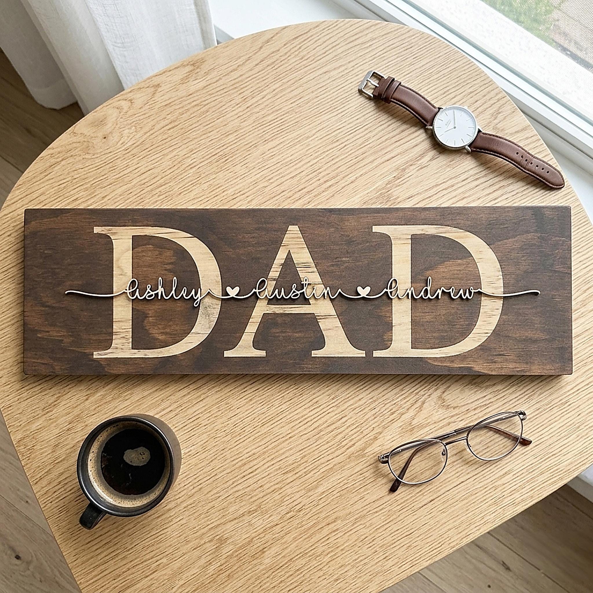 Father Figure Sign Personalized Dad Sign With Kids Names | 3D Raised Letter Wood Sign ...