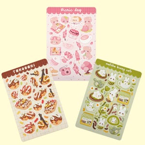 Feuille d'autocollants kawaii, Sakura, Matcha, Takoyaki