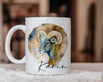 Tasse personalisiert Sternzeichen Widder Name | Kaffeetasse personalisiert Horoskop Aries Wunschname