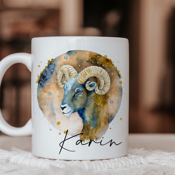 Tasse personalisiert Sternzeichen Widder Name | Kaffeetasse personalisiert Horoskop Aries Wunschname