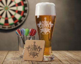 Weizenglas mit Name graviert personalisiert Geburtsjahr - Set Korkuntersetzer