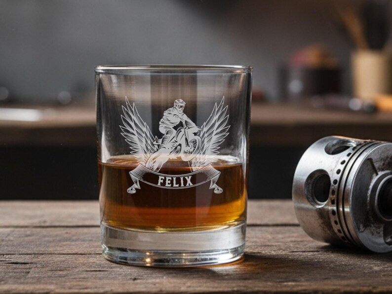 Whisky glass biker personalized with name - custom engraving motorcycle 5 - Motocross