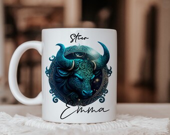 Mug personalized zodiac sign Taurus name | Coffee mug personalized horoscope Taurus desired name