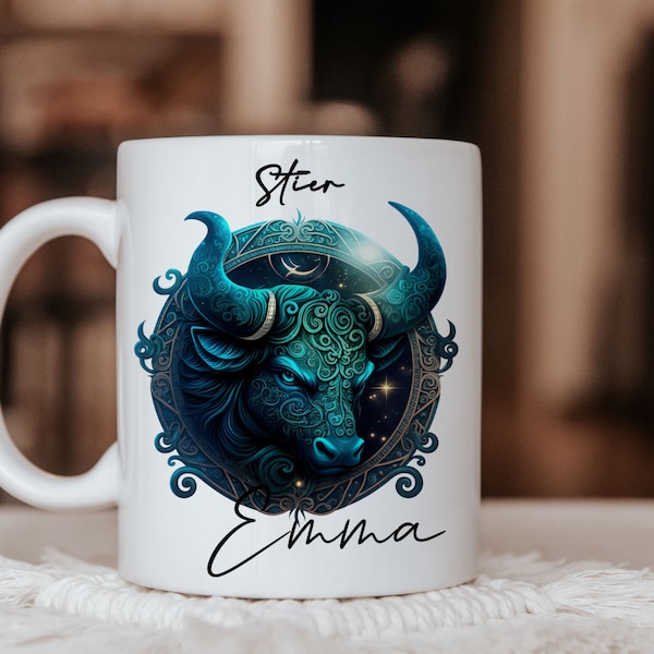 Tasse personalisiert Sternzeichen Stier Name | Kaffeetasse personalisiert Horoskop Taurus Wunschname