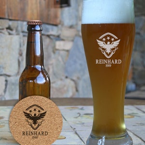 Wheat glass with name engraved personalized year of birth - set of cork coasters