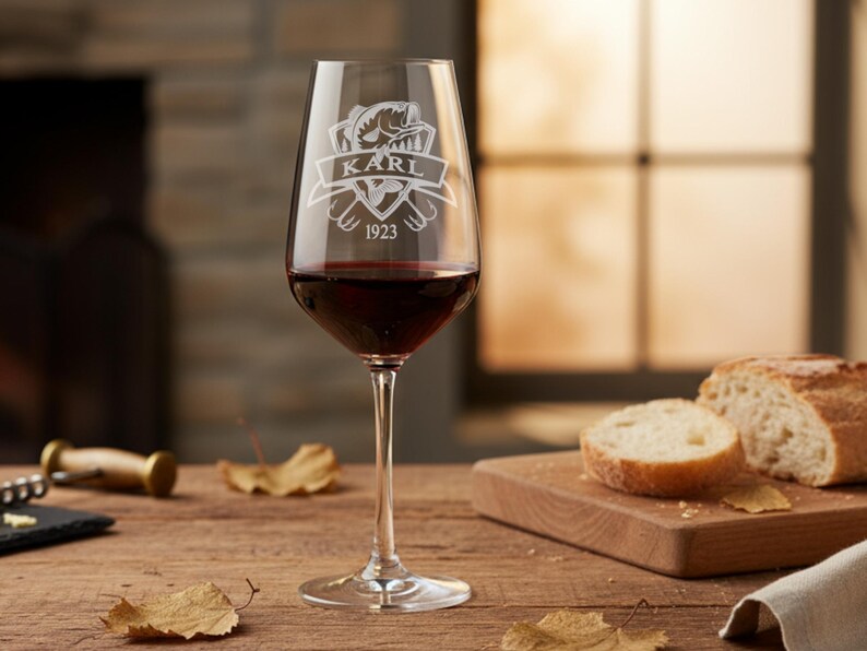 Red wine glass engraved with name and year of birth - personalized wine goblet made of crystal glass image 4
