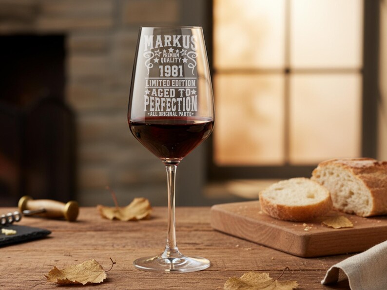 Red wine glass engraved with name and year of birth - personalized wine goblet made of crystal glass image 6