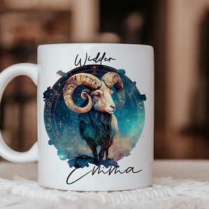 Kubek spersonalizowany znak zodiaku Imię Barana | Filiżanka kawy spersonalizowany horoskop Baran żądane imię