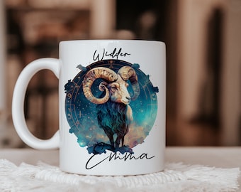 Mug personalized zodiac sign Aries name | Coffee mug personalized horoscope Aries desired name