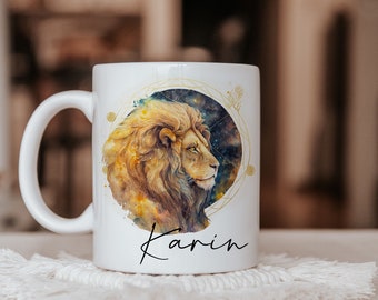 Tasse personalisiert Sternzeichen Löwe Name | Kaffeetasse personalisiert Horoskop Leon Wunschname