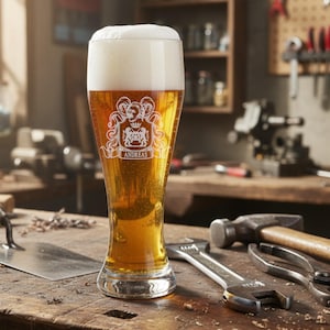 Wheat glass with guild sign and name engraved personalized baker concrete worker beer brewer roofer electrician tiler