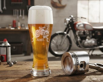 Personalized wheat glass with name motorcycle | Personalized wheat beer glass with name biker | Personalized wheat beer glass with name