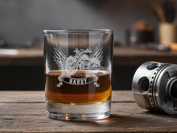 Whiskyglas Biker personalisiert mit Name - Wunschgravur Motorrad