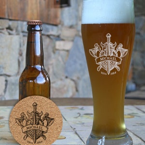 Wheat glass with name engraved personalized year of birth - set of cork coasters