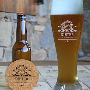 Wheat glass with name engraved personalized year of birth - set of cork coasters