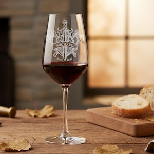 Red wine glass engraved with name and year of birth - personalized wine goblet made of crystal glass image 1