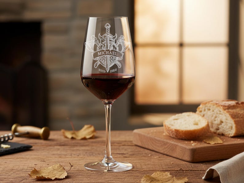 Red wine glass engraved with name and year of birth - personalized wine goblet made of crystal glass image 1
