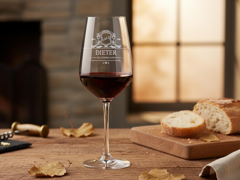 Red wine glass engraved with name and year of birth - personalized wine goblet made of crystal glass image 3