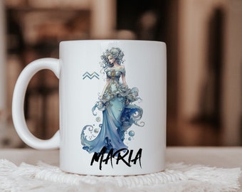 Mug personalized zodiac sign Aquarius name | Coffee mug personalized horoscope Aquarius desired name