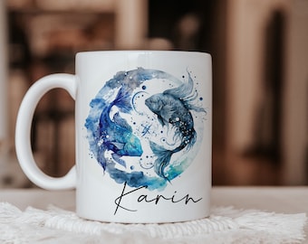 Mug personalized zodiac sign Pisces name | Coffee mug personalized horoscope Pisces desired name