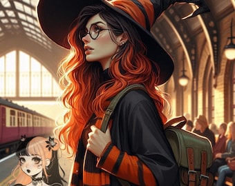 Magical Wizard School Train Art Prints | Witch Aesthetic Digital Wall Art Bundle | Fantasy Academy Decor | Digital Download Set of 5