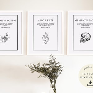 Stoicism Prints, Marcus Aurelius Quote, Stoic Art, Memento Mori, Philosophy Poster, Inspirational, Motivational, Meditations, Set of 3