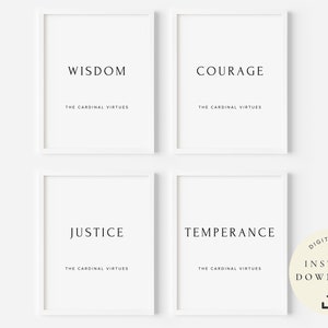 Cardinal Virtues Print, Stoicism Art, Motivational Poster, Stoic Philosophy, Inspirational Quote, Philosophical Gift, Wisdom, Justice