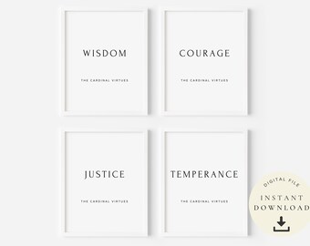 Kardinaltugenden Print, Stoizismus Kunst, motivierendes Poster, stoische Philosophie, inspirierendes Zitat, philosophisches Geschenk, Weisheit, Gerechtigkeit